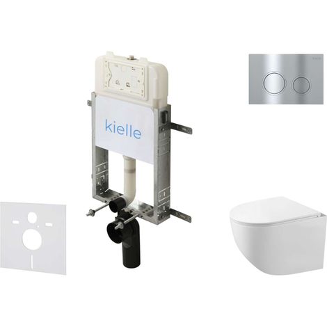kielle Genesis New - Set bâti support, WC compact Gaia, sans rebord, abattant softclose et bouton-poussoir Gemini New II, chrome brillant 30528SZ86 (1/5)
