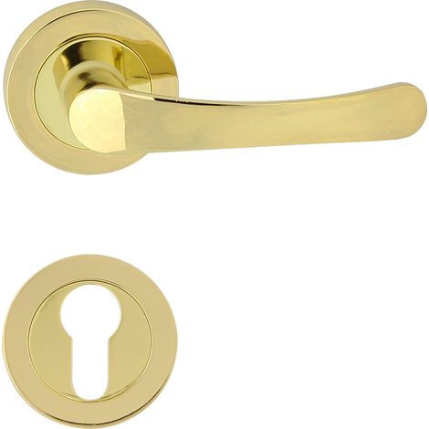 DOMINO Poignée de porte NOVA R M1 PZ Poignée avec plaque PZ pour cylindre profilé Laiton brillant (1/5)
