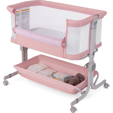 COSTWAY Baby Bassinet Bedside Sleeper Bedside Crib w/Storage Shelf-Pink (1/5)