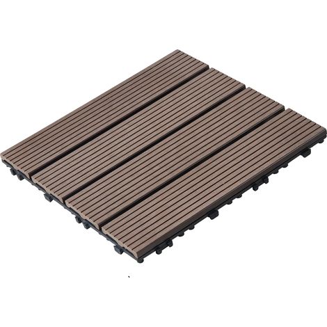 Dalles de terrasse emboîtables, étanches, surface antidérapante, 27pcs Marron Clair (1/2)