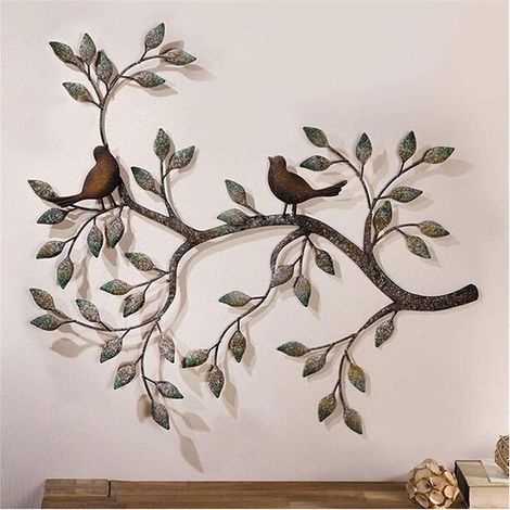Décoration murale oiseaux d'amour en métal – Sculpture rétro 58x48cm – Fer forgé peint à la main – Pour intérieur artistique (1/5)