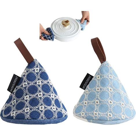 2 pièces en tissu en coton porte-pot, gants de four, supports de pot résistants à la chaleur, ensemble de porte-pot (bleu clair + bleu foncé) (1/5)