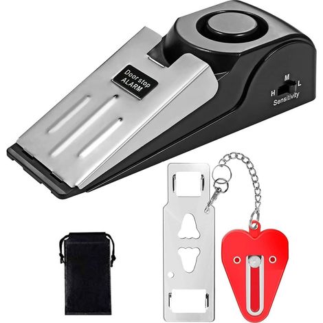 Butée de Porte avec Alarme et Serrure de Porte Portable, Cale Porte avec Alarme 120 dB, kit de Porte de Sécurité à Double Protection Réglable pour la Protection Personnelle de la Maison,Voyage (1/5)