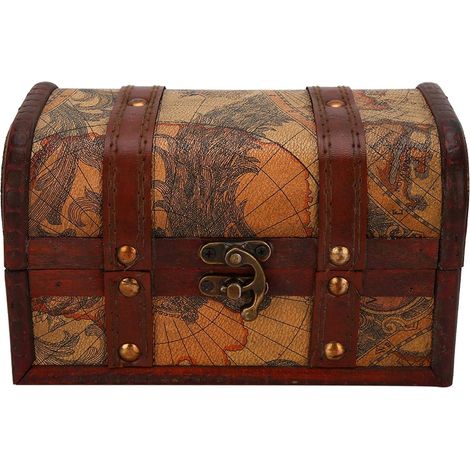 Vintage Wooden Box, Carefully Crafted Antique Treasure Chest with Flexibility, Women's Gifts for Jewelry Box, Home Decor (Map Trumpet) (1/5)