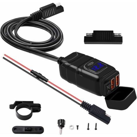 Tigrezy Adaptateur d'alimentation de Port de Chargeur Rapide USB Double Moto éTanche VoltmèTre et Marche/ArrêT, pour TéLéPhone GPS Tablette Etc (1/4)