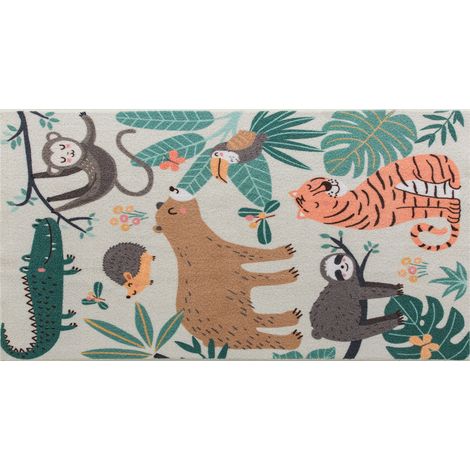 GagaTapis en polaire motif jungle facile d entretien creme et multicolore (1/5)