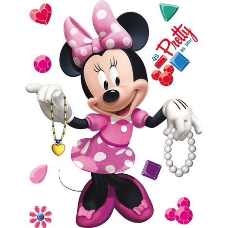 sticker mural Minnie Mouse rose, noir et blanc - Disney