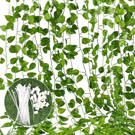 Künstliche Efeugirlande - 12 Stück à 2 m, künstliches dillgrünes Laub, für die Dekoration im Innen- und Außenbereich (Hochzeit, Balkon, Küche, Garten, Büro). (1/5)