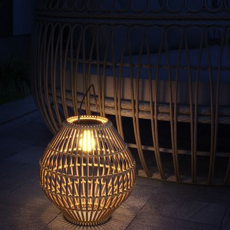 Lampe extérieure tambour jaune en rotin, étanche, avec détecteur crépusculaire, design solaire pour jardin