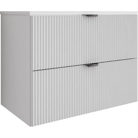 Mobile da bagno con frontale scanalato 80 cm con 2 cassetti, bianco, con maniglia nera, 80 x 47 x 60 cm (1/5)