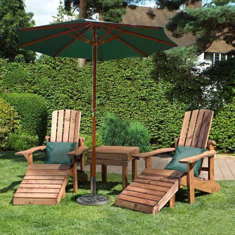 Aidandack Patio Set, Relax Chairs with Side Table - W200 x D145 x H95 cm - Fully Assembled - Green Cushion and Parsol Included (1/4)