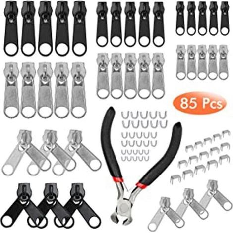 85 Pcs Remplacement Zip Curseur Fermeture Eclair, Kit De Réparation De Fermeture Avec Mini Pinces, Remplacement De Fermeture À Gli