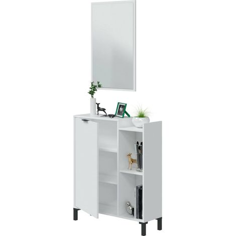 Dmora - Mobile sottolavabo Argusto, Mobiletto da bagno, Contenitore porta lavabo, Armadio per lavandino, 77x24 h91 cm, Bianco