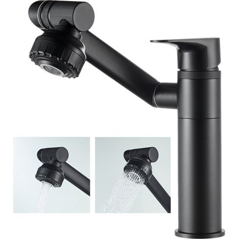 Grifo de cocina giratorio de 1080° con 2 boquillas, mezclador monomando de agua fría y caliente para lavabo de baño, con válvula cerámica. (1/2)