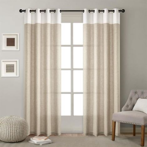 Rideau lin occultant - Blanc - 132x244cm - Œillets (1/4)