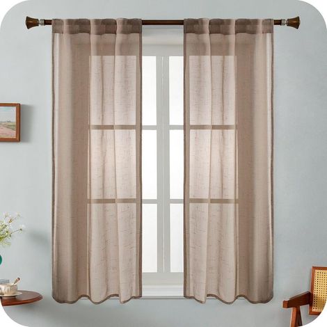 2 Vorhänge, Polyester, Leinenoptik, lichtdurchlässig, mit versteckten Taschen und Schlaufen, für Wohn-/Schlafzimmer (1/5)
