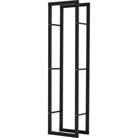 Metal Firewood Log Holder Tall Firewood Rack Indoor Outdoor Fireplace Wood Storage Shelf with Side Rails, Rust-Resistant, Black, 40W x 25D x 150H cm