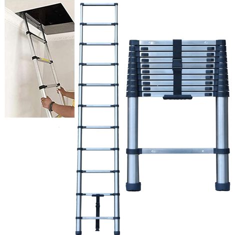 320cm Echelle Pliable en Acier Inoxydable Échelle Pliant Telescoping Ladders 11 Échelons, EN131 Léger Entièrement Rallongé 3,2m - Charge 150kg (1/5)
