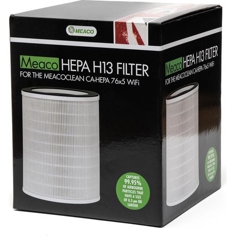 MEACO MeacoClean CA-HEPA 76x5, filtro de repuesto H13 HEPA, purificador de aire, elimina 99.97% de partículas, pre-filtro y filtro de carbón activado, para MeacoClean, blanco