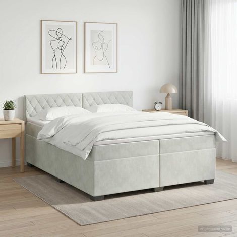 Cama con Base Tapizada, Colchón y Luz LED Gris Claro (1/5)
