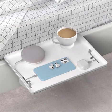 Table de Nuit Suspendue,Tablette lit Mezzanine,Plateau de Rangement de Qualité Supérieure pour Lit Superposé, Dortoir, Loft et Salle de Bain, 32 x 23.5 cm - Blanc (1/5)