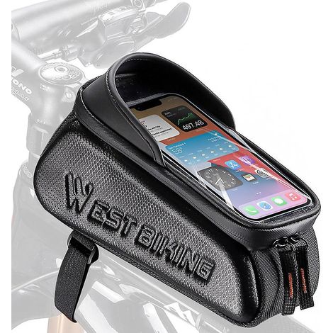 Wasserdichte Fahrradtasche, Rahmentasche, Vorderrohrtasche, Touchscreen-Handytasche, Doppelreißverschluss-Fahrradtasche