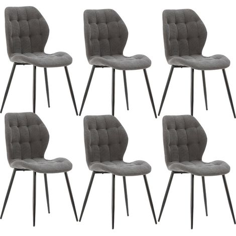 Lot de 6 chaises en tissu polyester maillé gris anthracite et pieds en métal laqué noir - NALCY (1/5)
