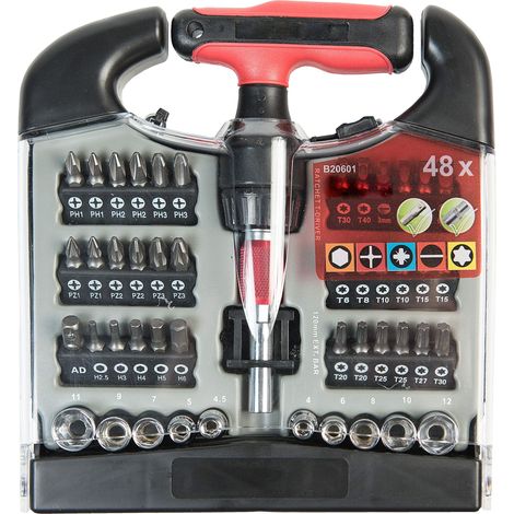 Masidef member of the würth group Mini cricchetto a T con Inserti e bussole, Set pz, 48 Pezzi (1/3)