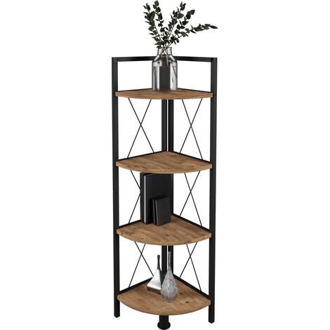 VCM Madera Metal Esquina Estante de Almacenamiento Estante Estante Decoración Libros Stand Estante Insasi 4 (Roble de Miel) (1/2)