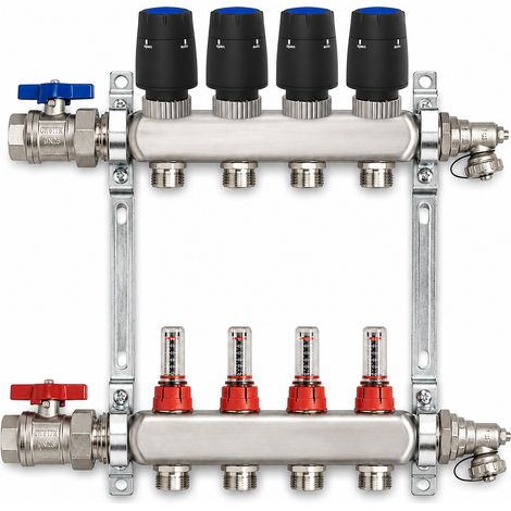 BADfabrik24 Eco Heizkreisverteiler Edelstahl für 4 Heizkreise mit 4 Stück Strawa Strawatherm Stellantrieb 230 V stromlos geschlossen (1/5)