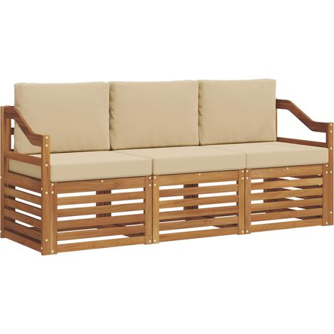 Set divani 3 pz Salotto da Giardino Naturale e Beige Legno di Acacia Massello (1/5)