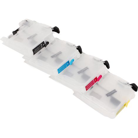 Lot de 4 cartouches d'encre rechargeables LC203 avec puce permanente pour imprimante, noir cyan magenta jaune, matière PP, pour photos documents (1/5)