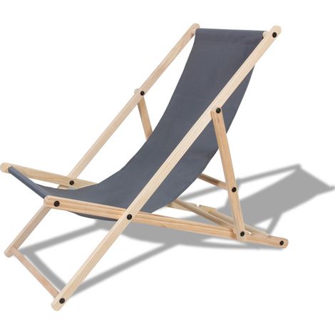 Hengda Sedia a sdraio pieghevole in legno Sedia a sdraio pieghevole Sedia solare Sedia da giardino Grigio (1/5)