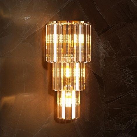 Cristallo Applique da Parete interno Lusso 19x50 cm 3 Strati Cristallo Oro per Soggiorno Corridoio Illuminazione