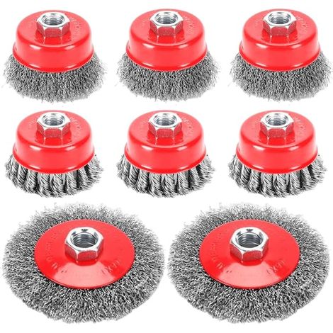 Set de brosses pour pince à angle M14 Brosse à fil en acier inoxydable Brosses à fil 75mm et 100mm pour le nettoyage et le ponçage des surfaces métalliques (1/4)