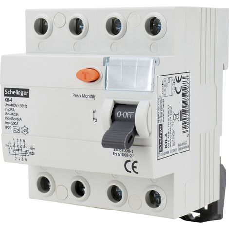 Disjoncteur différentiel Schelinger A03-K8-4-25-030, 4 pôles, 25 A, 30 mA (1/5)