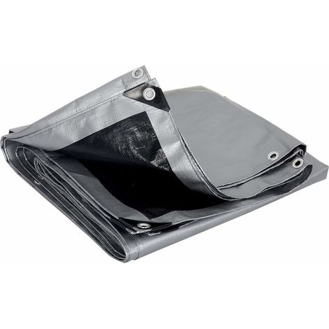 Bâche de protection en polyéthylène 120g/m² bâche imperméable Gris+Noir avec œillets couverture de haute densité 3x4m (1/5)