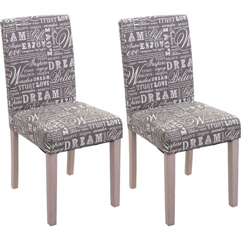 [JAMAIS UTILISÉ] 2x Chaise de salle à manger Littau, Chaise de cuisine, Textile avec écriture, Gris - Chêne (1/5)