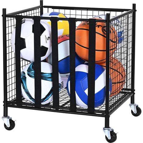 Sportballwagen – 1 Stück – Kohlenstoffstahl – abschließbarer Käfig mit Gurten – für den Einsatz im Freien, z. B. in Turnhallen oder Schulen – Schwarz, 4 kg (1/5)