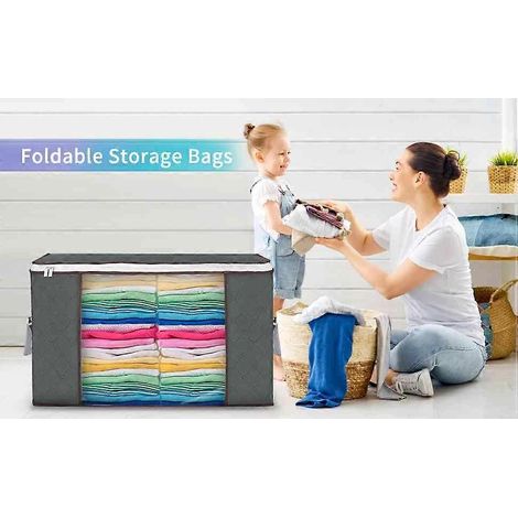Lot de 6 grands sacs de rangement (90 l), boîtes penderie pliables avec poignée renforcée (1/4)