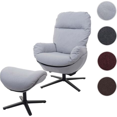 Fauteuil relax + pouf HWC-L12 - Fauteuil TV Fauteuil à bascule Fonction bascule - pivotant - métal tissu/textile - marron (1/5)