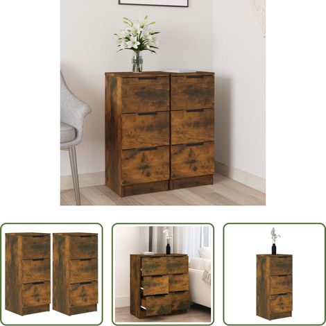 Armoire - Buffets 2 pcs Chêne fumé 30x30x70 cm Bois d'ingénierie (1/5)