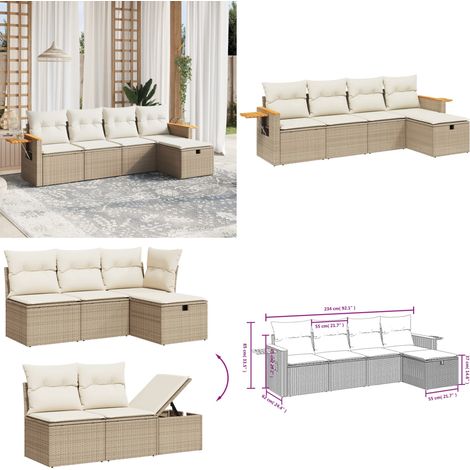 5-tlg. Garten-Sofagarnitur mit Kissen Beige Poly Rattan - Gartengestell - Gartenmöbelset - Outdoor Lounge - Rattan Sessel - Gartenlounge - Home & Living (1/4)