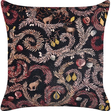 Cojín de terciopelo negro rosa 45 x 45 cm algodón patrón botánico Ricinus