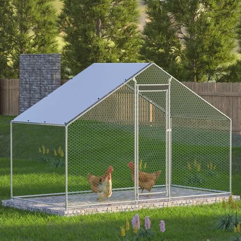 Neche – Enclos poulailler 4.5 m² – Toit imperméable – Acier galvanisé résistant aux UV – Parc grillagé 3x1.5x2m pour poules et lapins
