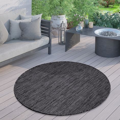 Paco Home Tapis Extérieur Rond Résistant Intempéries Balcon Terrasse Cuisine Monochrome Anthracite, 160 cm rond