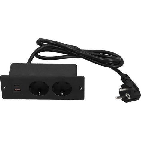 Multiprise encastrée avec 2 prises et interface USB-C/USB-A PD 20W multiprise encastrée pour meubles avec câble de 1,5 mètre. (1/5)