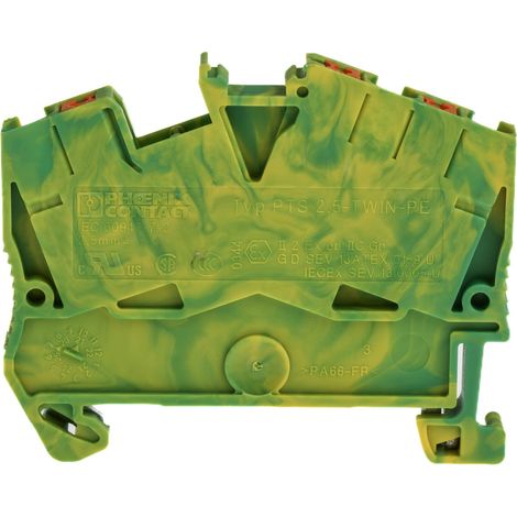 Phoenix Contact Schutzleiter-Reihenklemme PTS 2,5-TWIN PE Push-In-Anschluss Querschnitt starr 0,14mm² - 4mm² AWG26 - AWG12 - 1 Stück