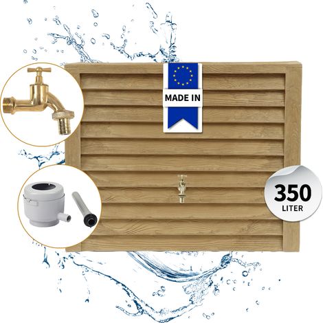 GARANTIA Kit Réservoir Mural WOODY 350 L, bois clair incl. robinet en laiton et raccord de descente