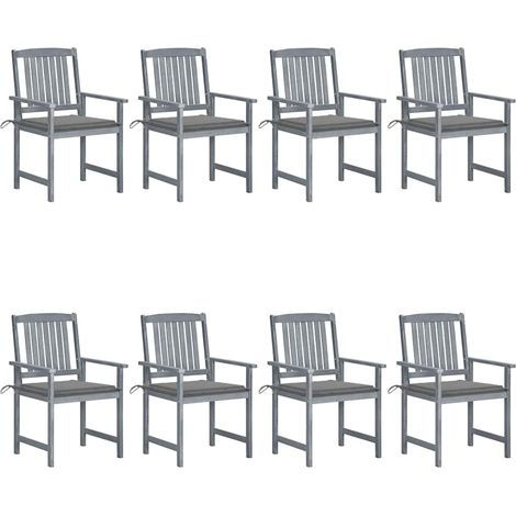 Lot de 8 Chaises de jardin avec coussins - Chaises d'extérieur pour terrasse/jardin Bois d'acacia solide Gris BV282260 - BonneVie (1/5)